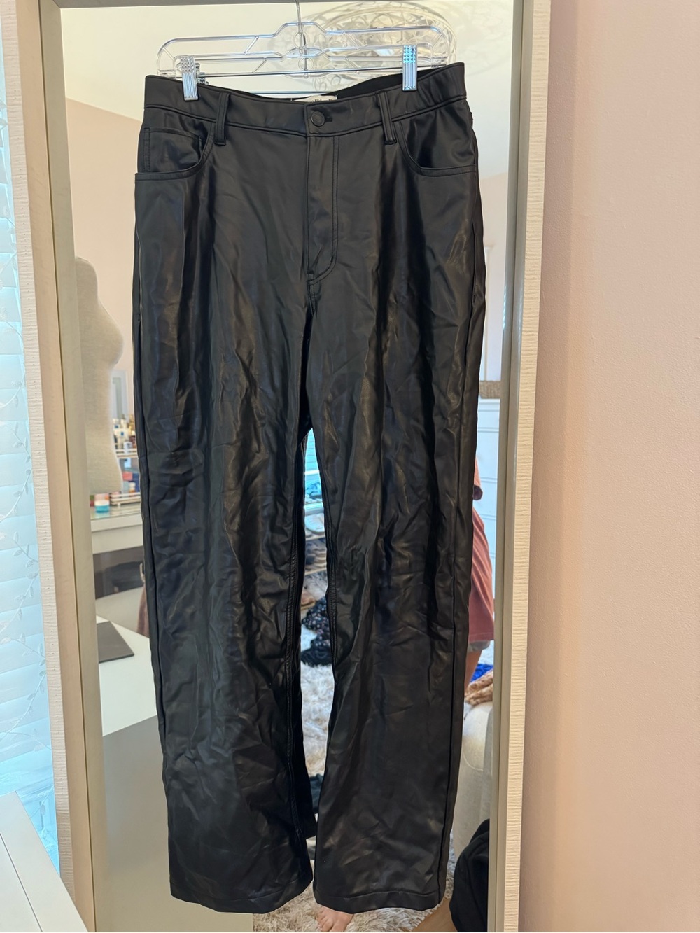 Abercrombie & Fitch Black Faux Leather Straight-Leg Pants